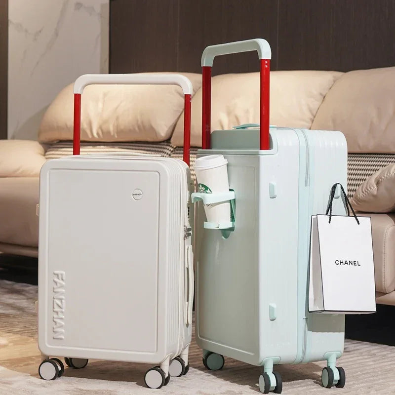 Wide Handle Travel Suitcase Carry-On With Cup Holder, USB Charging Luxlife Brands