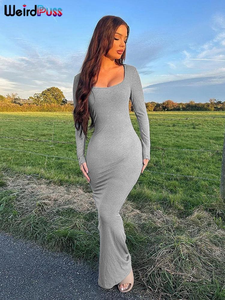 Spandex Long Sleeve Maxi Dress LUXLIFE BRANDS