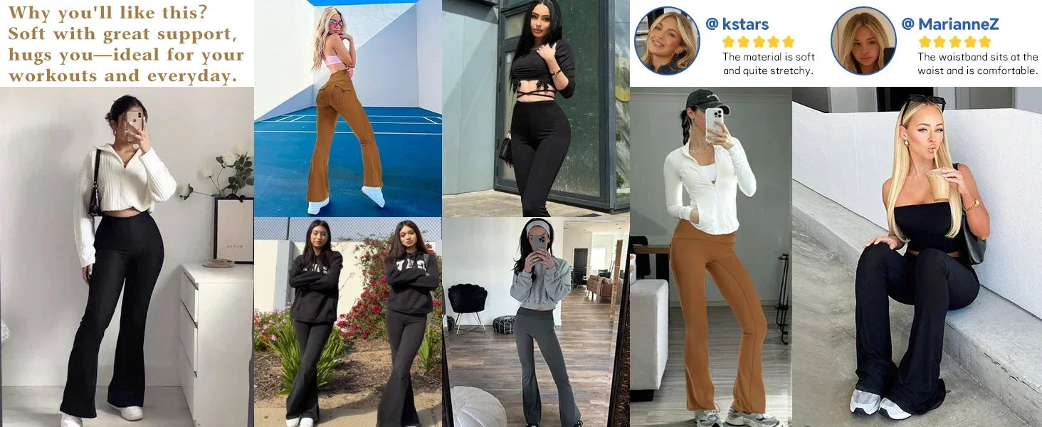 Women's Flare Leggings with Pockets High Waisted Butt Lifting No Front Seam Tummy Control Bootcut Yoga Pants for Women Luxlife Brands