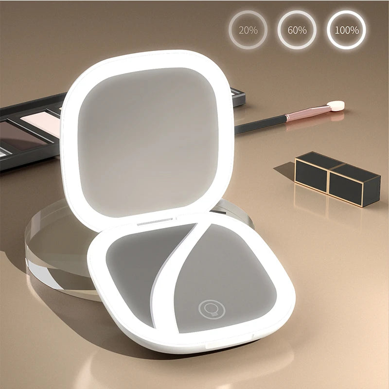 Mini Portable 5X 10X Folding Makeup Mirror Led Lights Magnifying Compact Pocket Travel Aesthetic Vanity Mirrors Make Up Tools