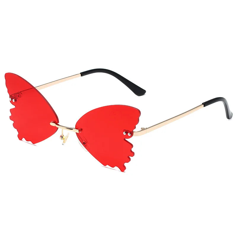 Vintage Rimless Butterfly Shape Sunglasses Streetwear Women Luxury Funny Pink Sun Glasses Shades UV400 2022 Brand Designer SG031