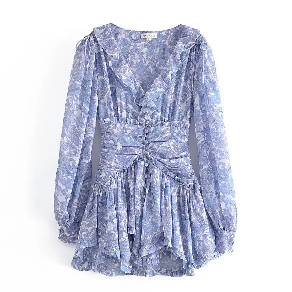 Flora Floral Print Chiffon Mini Dress