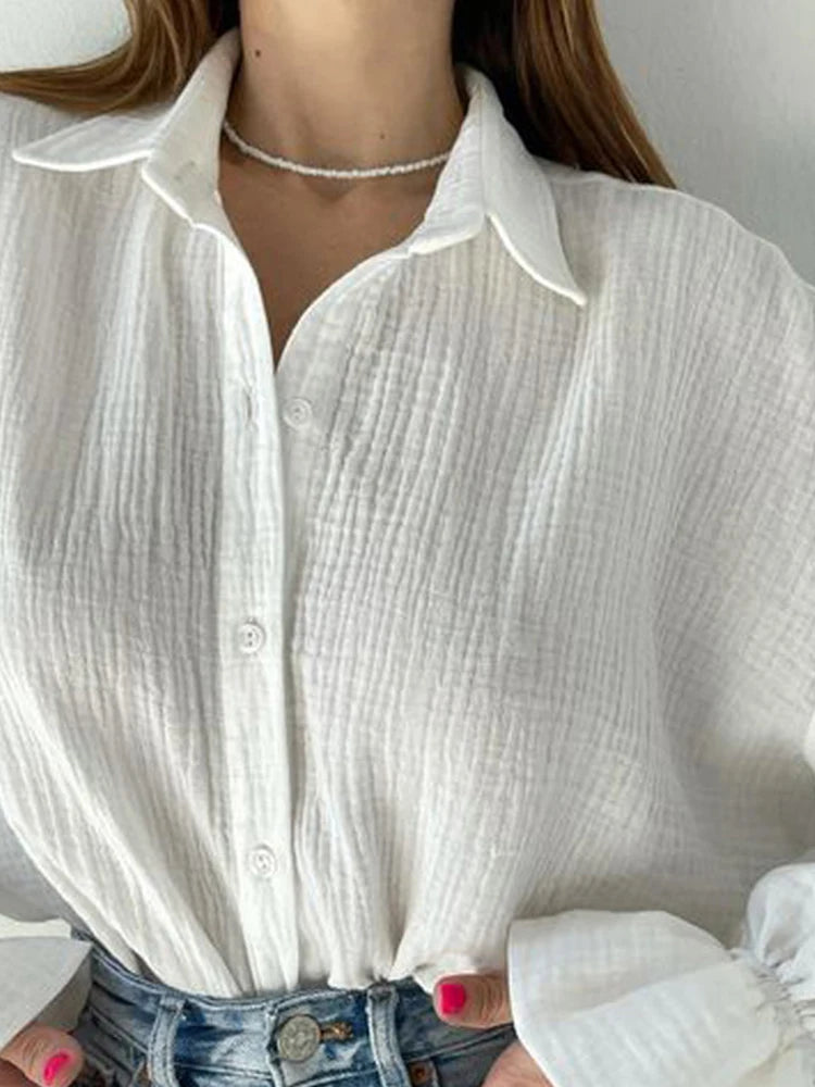 2023 Autumn Winter Women Solid White Office Loose Shirt Long Sleeve Elegant Ladies Blouse For Woman