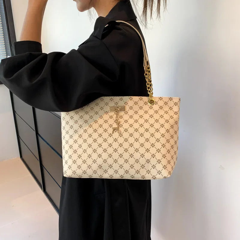 New Presbyopia Handbag Texture Soft Leather Large Capacity Tote Women Bag With Hanging Accessories Shoulder Bag Luxlife Brands