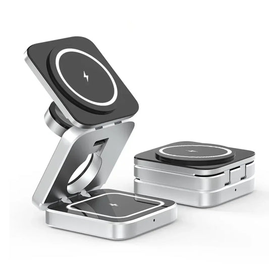 Travel 3 in 1 Magnetic Wireless Charger Foldable Stand Dock for IPhone 15, 14, AirPods,iwatch for Apple / for Samsung Galaxy S23 LUXLIFE BRANDS