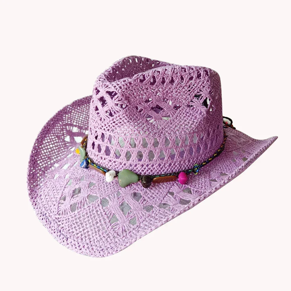 Melesh Western Women's Mint Green Cowboy Hat Straw Cowboy Hat Plasticity Strong Wide Brim Sunshine Beach Western Cowboy Hat