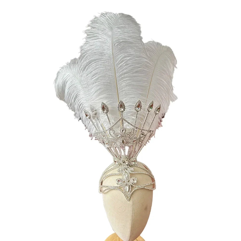 Ostrich Feather Rhinestone Headdress