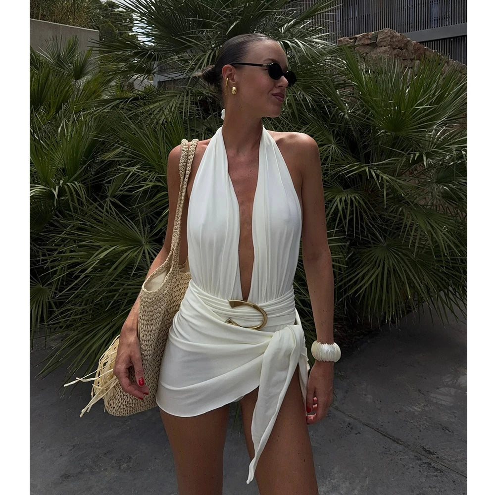 Two Pieces Micro Bikini 2025 Sexy Swimsuit Women Halter Swimwear Biquini Female Solid Bodysuit Bathing Suits Sarong Mini Skirt Luxlife Brands