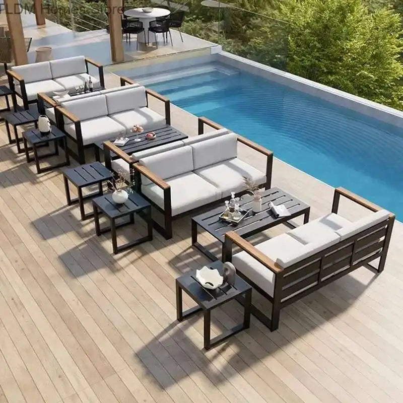 Aluminum Alloy Garden Sofas Waterproof Sunscreen Outdoor Furniture Home Courtyard Balcony Garden Sofa Coffee Table Combination L
