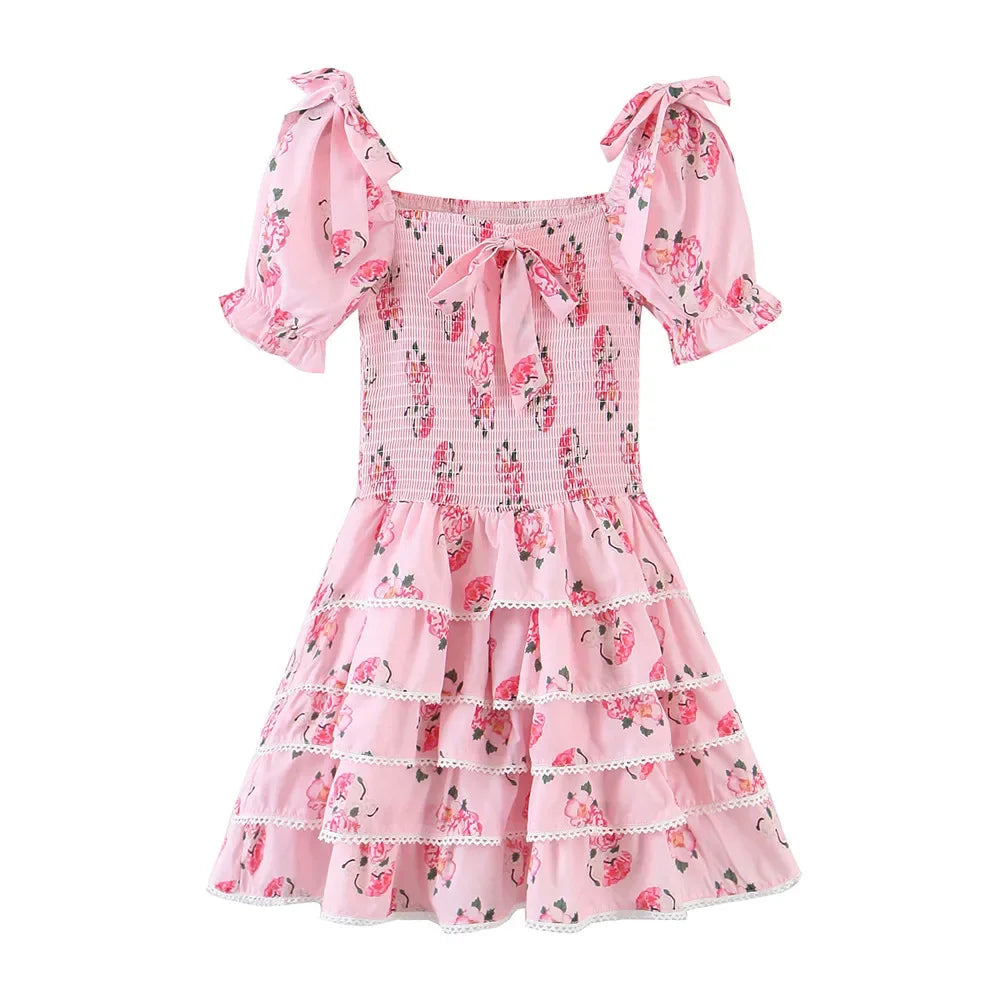 Pretty Pink Floral Print Puff Sleeve Dress
