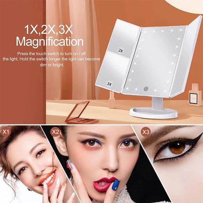 LED Folding Mirror 1/2/3X Magnifying LUXLIFE BRANDS