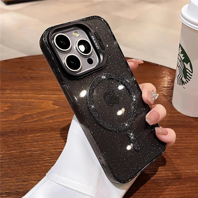 For iPhone 16 Pro Max Luxury Magsafe Magnetic Flash Lens Holder Stand Phone Case For iPhone 11 12 13 14 15 Plus Protective Cover