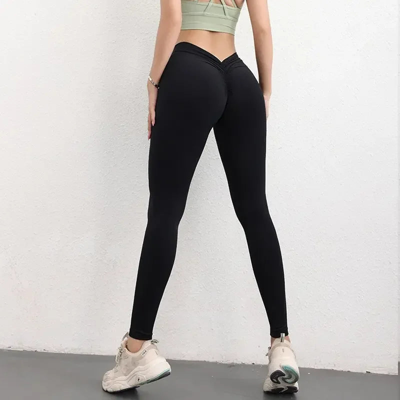 TRY TO BN Back V Leggings Scrunch Fitness Yoga Pants Women Workout High Waisted Trousers Running Jogging Active Tights Gym Wear
