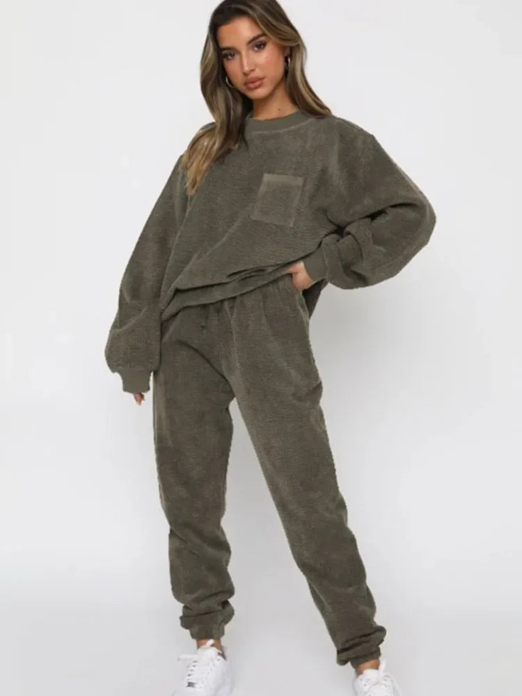 Corduroy Long Sleeve Hoodie and Pants Set