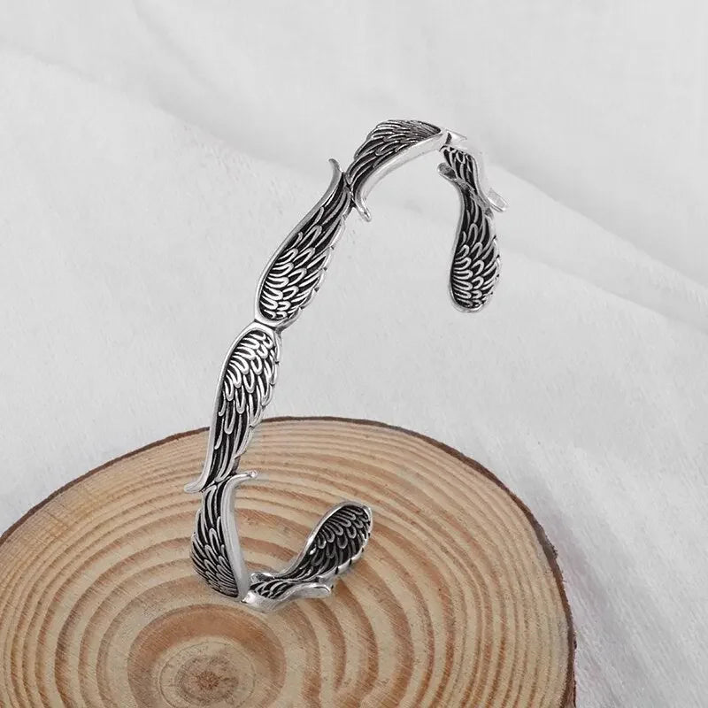 Silver Color Feather Cuff Bracelet for Men Women Vintage Adjustable Bracelet Bangle Fashion Jewelry - LUXLIFE BRANDS