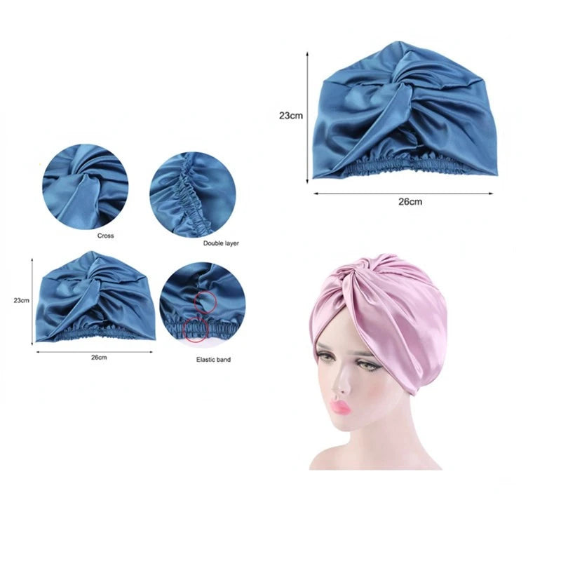 Popular Multi-Color Imitation Silk Double Layer Satin Bonnet Sleep Cap Cross Twist Night Hair Hat Chemotherapy Caps For Women LUXLIFE BRANDS
