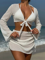 2025 Long Sleeve With Skirt Halter Bikini Women Swimwear Female Swimsuit Four-pieces Bikini set Bather Bathing Suit Swim V6358 Luxlife Brands