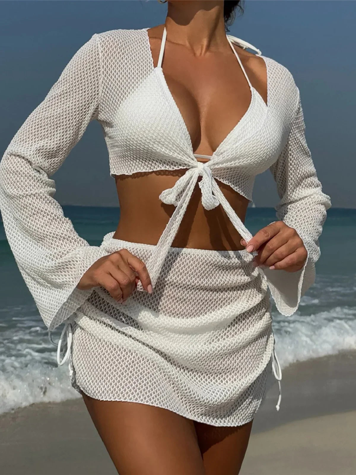 2025 Long Sleeve With Skirt Halter Bikini Women Swimwear Female Swimsuit Four-pieces Bikini set Bather Bathing Suit Swim V6358