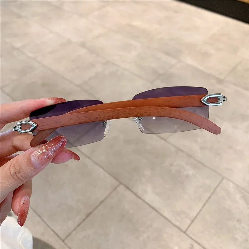 KAMMPT Rimless Sunglasses For Men Women Wooden Pattern Luxury Brand Retro Sun Glasses Fashion Shades UV400 Travel Outdoor Luxlife Brands