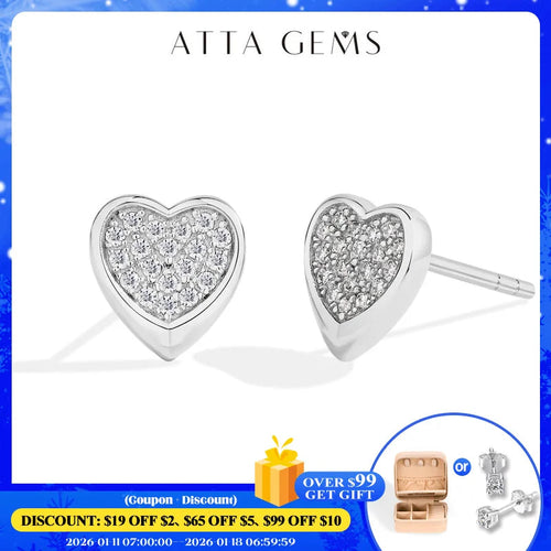 ATTAGEMS Full Moissanite Heart Earrings For Women Girls DVVS1 100% 925 Sterling Silver Sparkling Engagement Jewelry High Quality Luxlife Brands