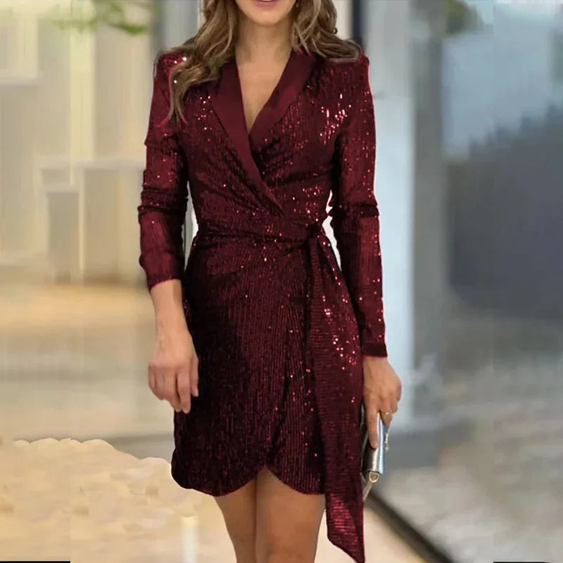 Sabrina Sequin Long Sleeved Lace Up Dress Luxlife Brands