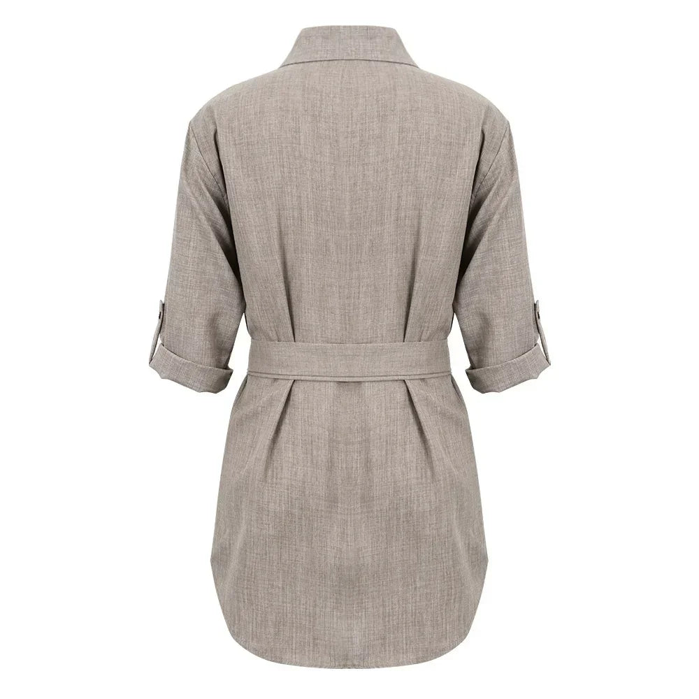 Everyday Deep V 3/4 Sleeve Shirt Dress LUXLIFE BRANDS