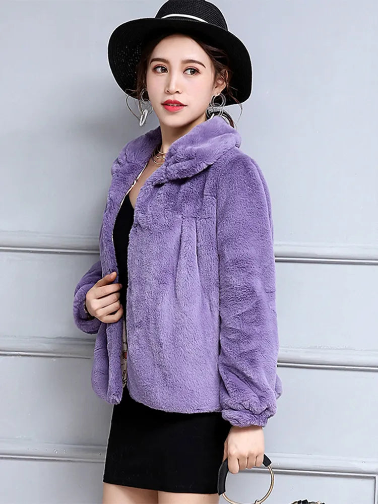 Nerazzurri Autumn Short Light Soft Faux Fur Jacket Women Long Sleeve High Waist Casual Loose Korean Fashion Pleated Fluffy Coat LUXLIFE BRANDS