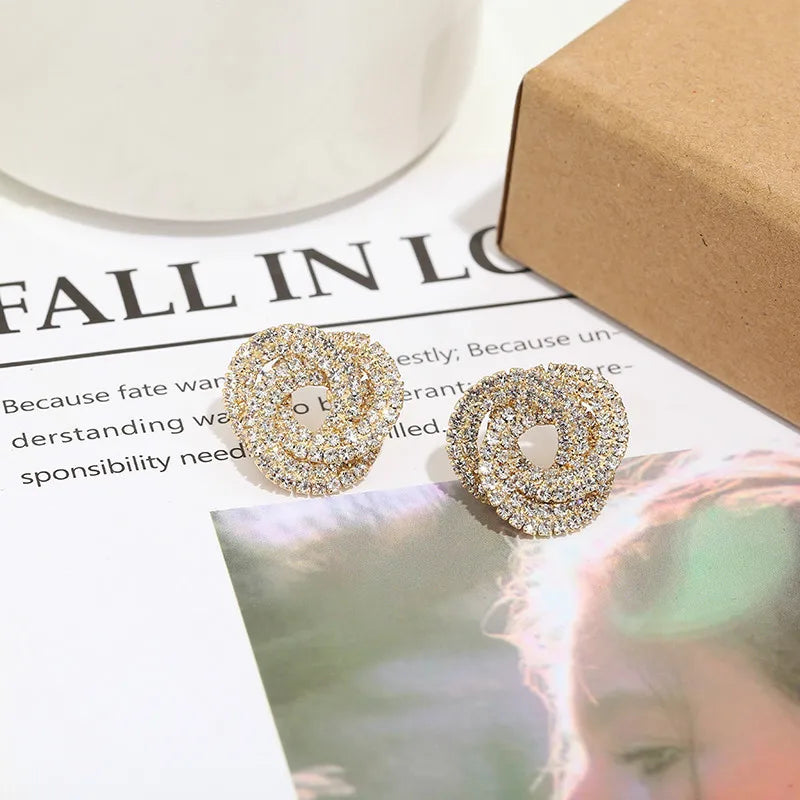 Retro Fashion High-grade Crystal Rose Earrings Women Zircon Ear Studs Wedding Jewelry Gifts LUXLIFE BRANDS