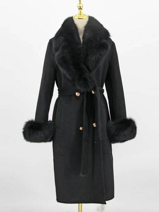 2023 New Arriva High Quality Cashmere Women Jacket With Bigger Real Fox Fur Collar And Cuffs