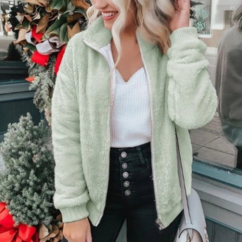 Fashion Zipper Lapel Sweatshirt Polar Fleece Coat Women Winter Warm Soft Coat Thick Plush Coat Top Ladies LUXLIFE BRANDS