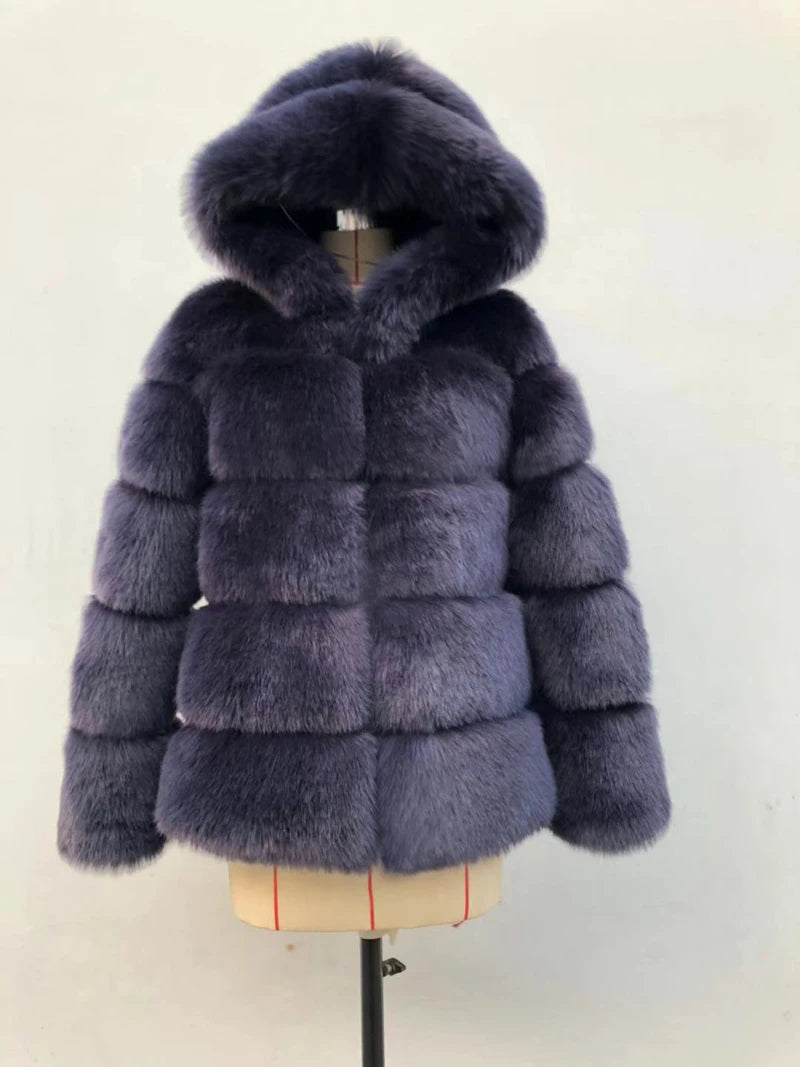 ZADORIN Winter Thick Warm Faux Fur Coat Women Furry Hooded Long Sleeve Faux Fur Jacket Luxury Winter Fur Coats Bontjas LUXLIFE BRANDS