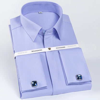 Classic French Cuff Hidden Button Dress Shirt