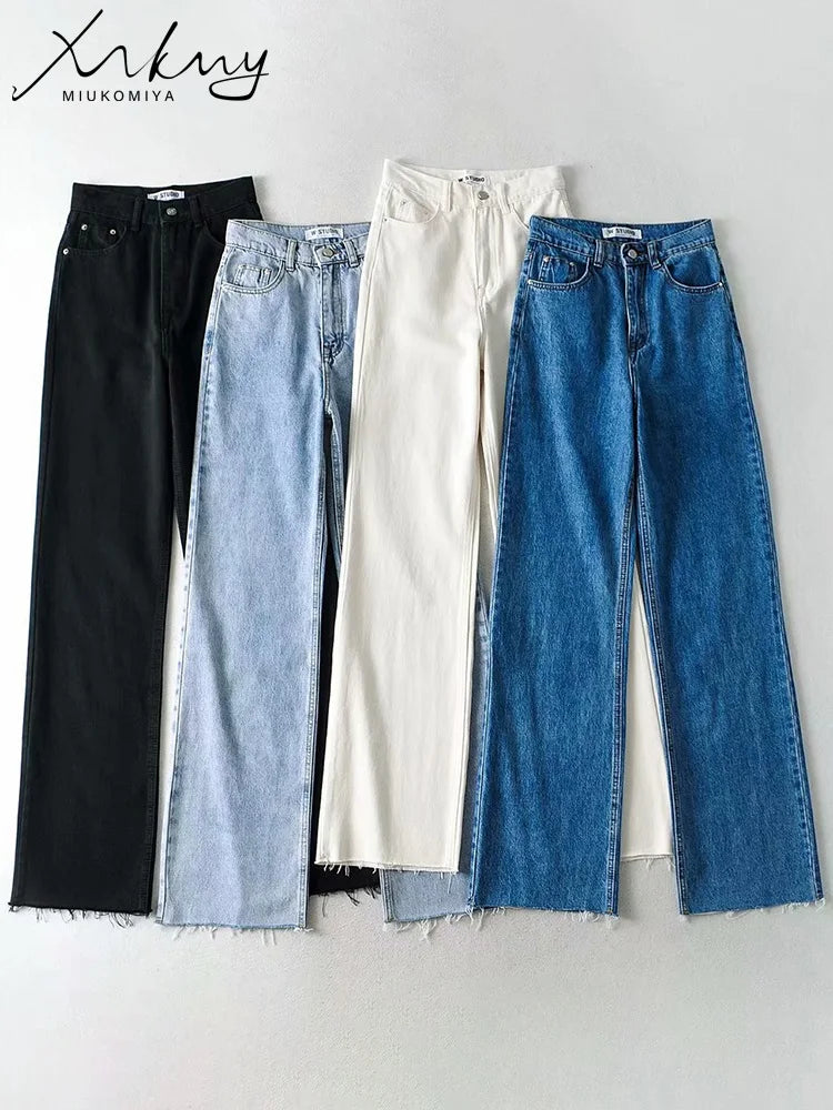 MiuKoMiYa Straight Jeans Women High Waist Streetwear Light Blue Boyfriend Denim Pants Ladies Wide Leg White Jeans For Women 2023 LUXLIFE BRANDS