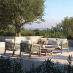 Nordic Hotel Villa Outdoor Sofas Garden Furniture Waterproof PE Hotel Villa Garden Rattan Aluminum Teak Wood Sectional Sofa Set Luxlife Brands