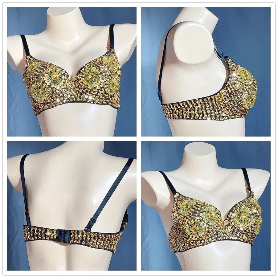 The Stardust Prism Sirena – Deluxe Beaded & Sequined Push-Up Belly Dance Bra Top