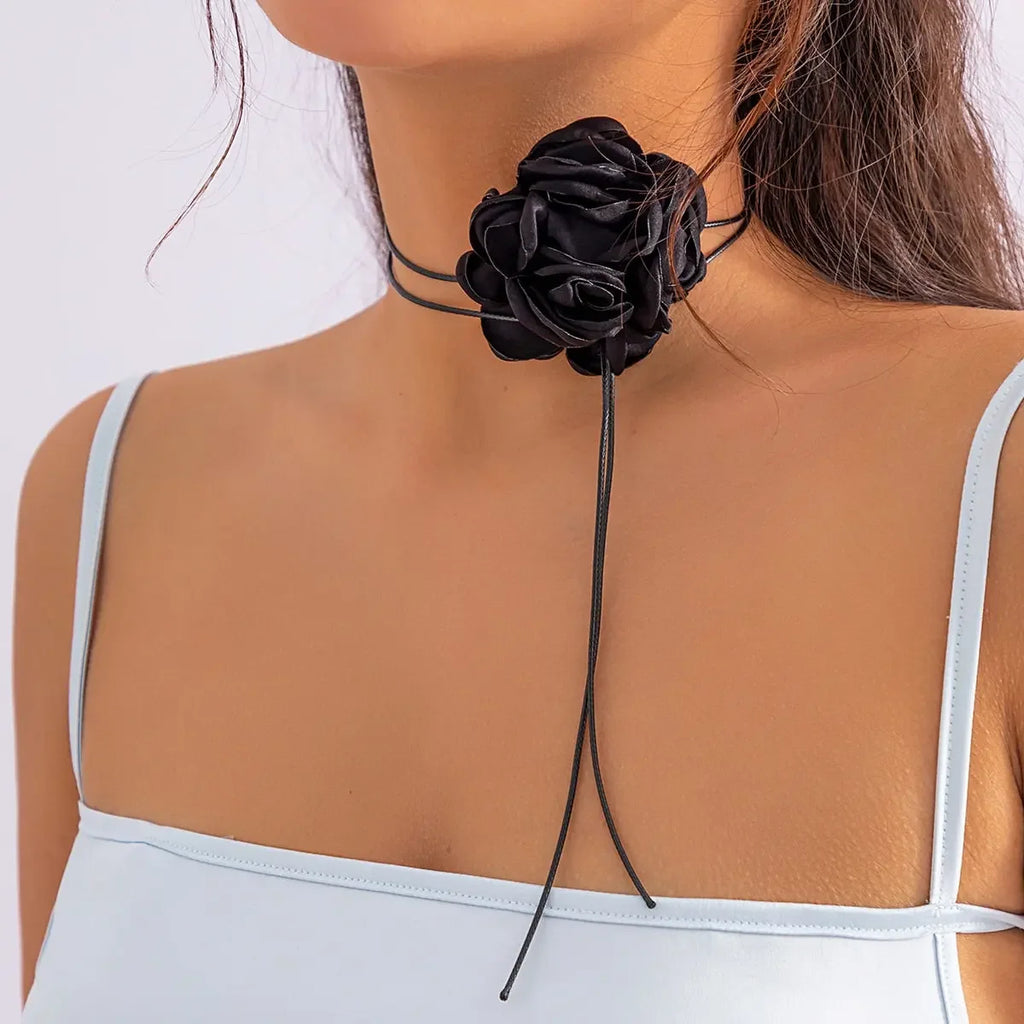 Long Rope with Big Flower Choker Necklace for Women Elegant Lace-up Rope Chain Necklace on Neck 2023 Fashion Jewelry Accessories