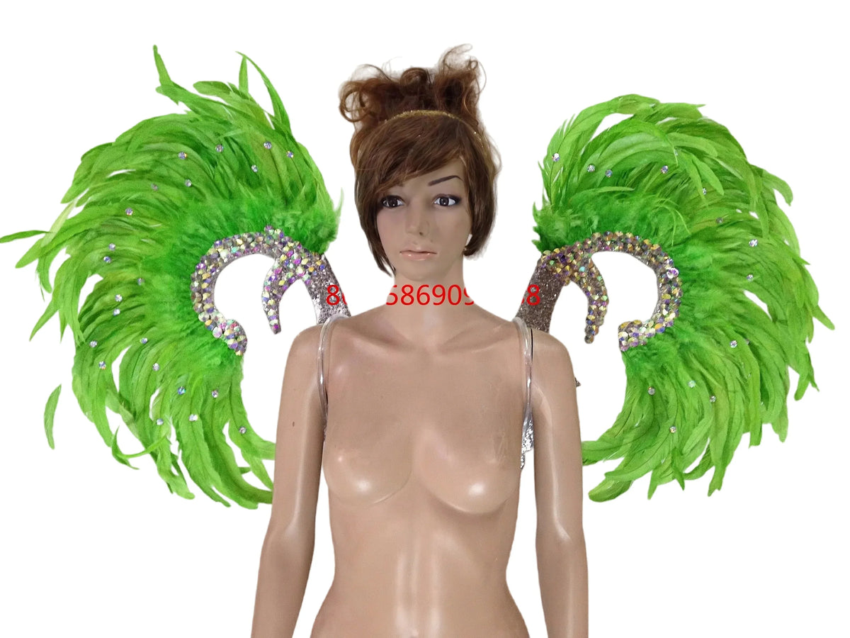 Showgirl Feather Wing Backpiece with Rhinestone Scroll Frames