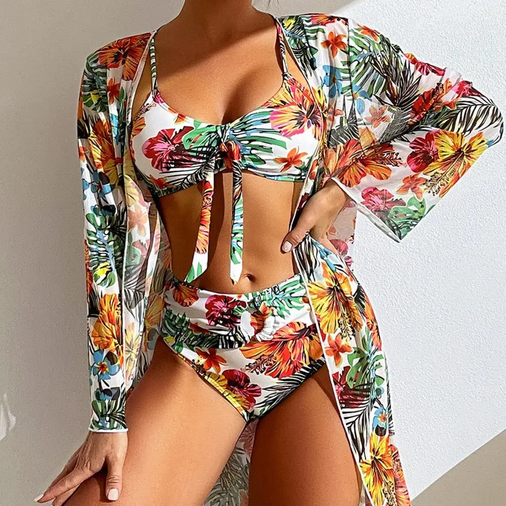 Tropic Vibes High Waisted Bikini 3pc Set S-3XL