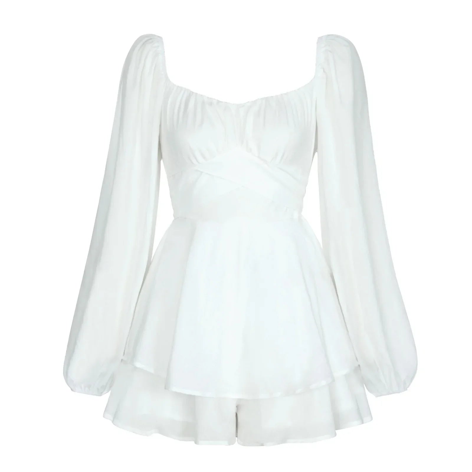 Fashion Backless Sexy White Women's Jumpsuit Summer Ruffle bandage Lantern Sleeves Women's Clothing Spring Long Sleeved Short