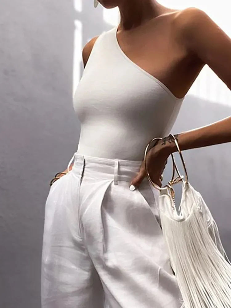 Women Sports Tank Tops Sexy Crop Tops Vest Casual Female One Shoulder Summer Outfits Tops Fitness Elastic LUXLIFE BRANDS