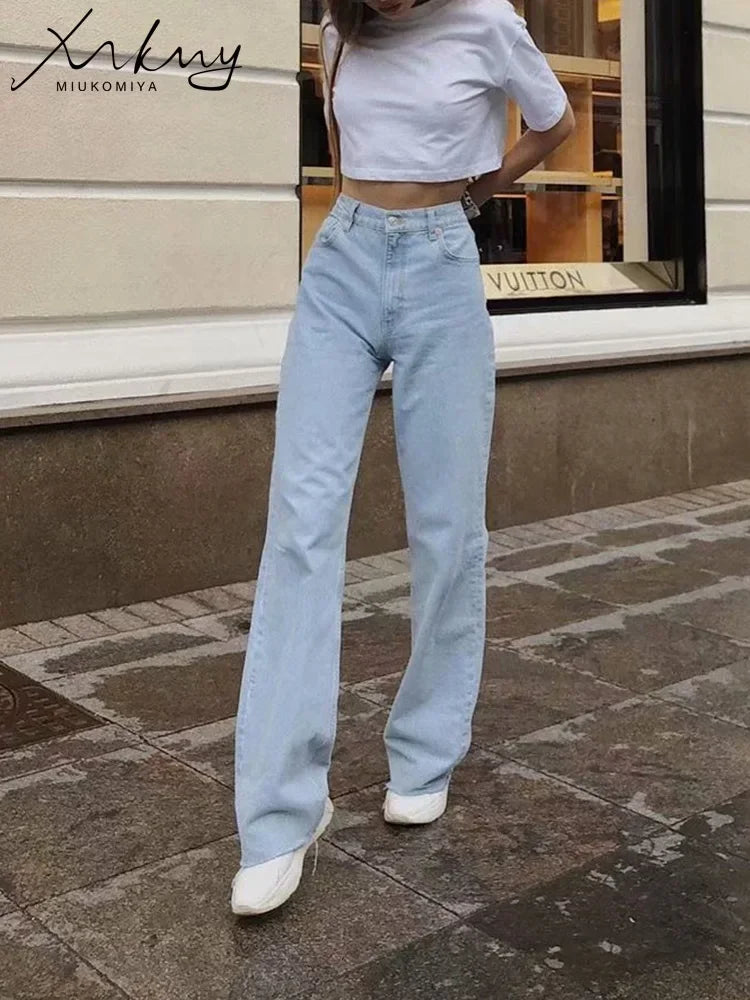 MiuKoMiYa Straight Jeans Women High Waist Streetwear Light Blue Boyfriend Denim Pants Ladies Wide Leg White Jeans For Women 2023 LUXLIFE BRANDS