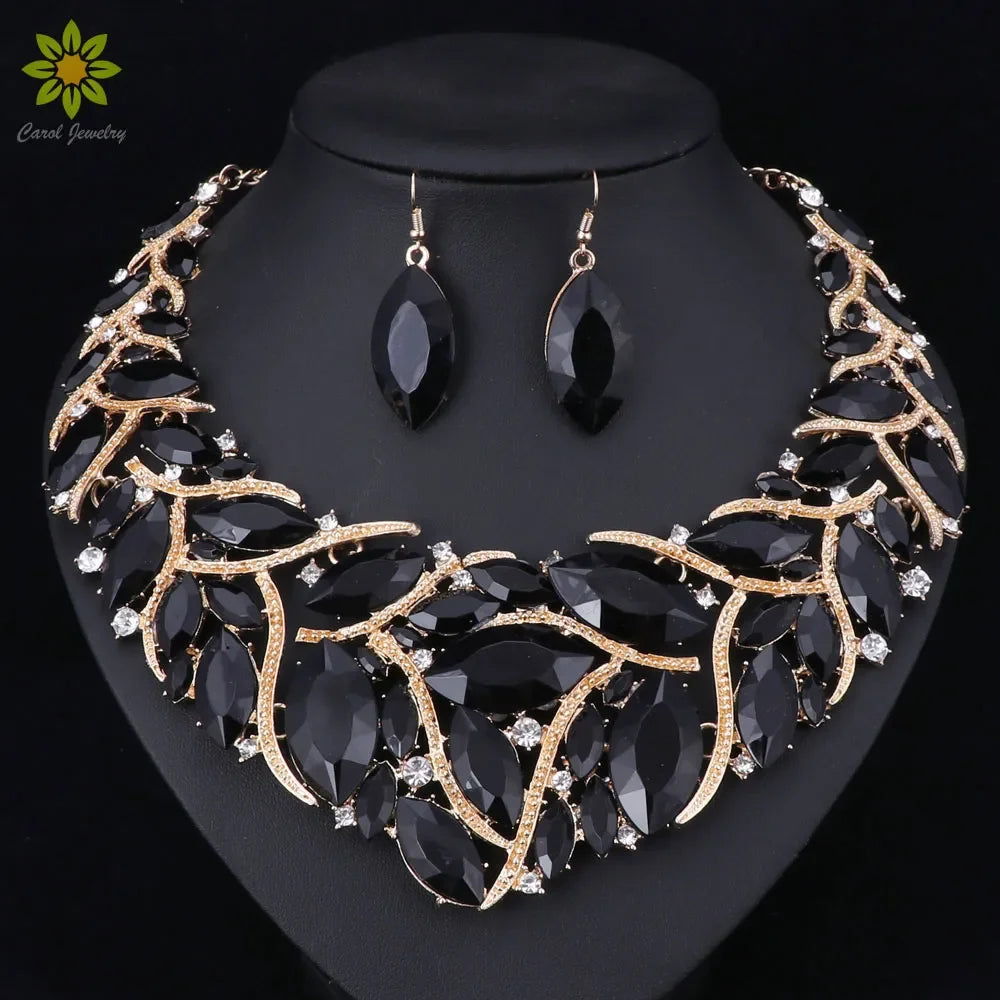 Fashion Bridal Jewelry Sets Wedding Necklace Earring Ring For Brides Party Prom Costume Accessories Decoration Women LUXLIFE BRANDS