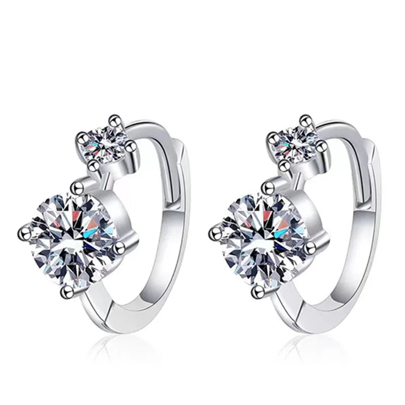 925 Sterling Silver 0.6 Carat * 2 Moissanite Double Diamond Earrings Fashion Design Light Luxury Senior Ladies