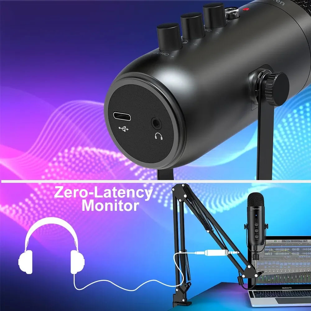 Professional USB Streaming Podcast PC Microphone Studio Cardioid Condenser Mic Kit with Boom Arm For Recording Twitch YouTube LUXLIFE BRANDS