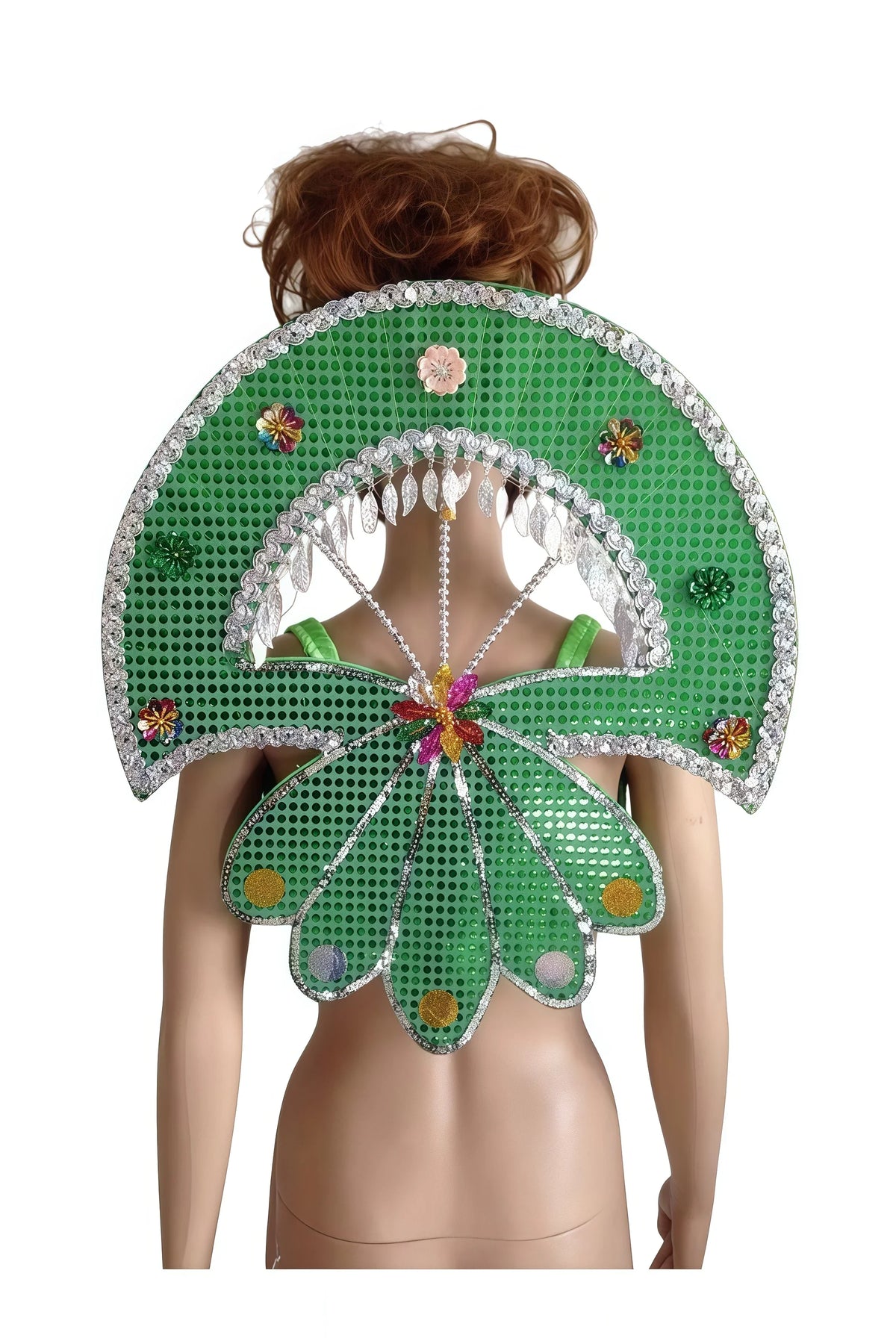 Sequined Butterfly-Style Costume Backpiece with Draped Chain