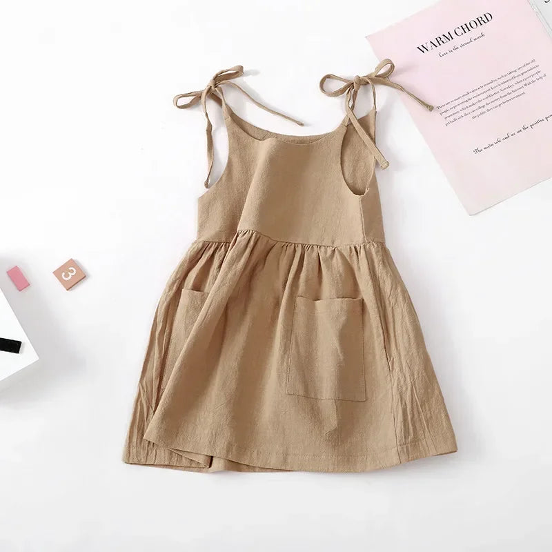 Summer Toddler Girl Dress Solid Cotton Sleeveless Children Dress Kids Sundress Slip Dress Fashion Girls Clothing Luxlife Brands