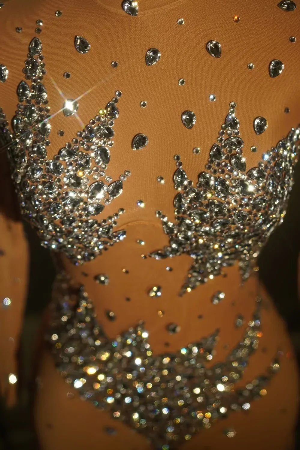 Rhinestone Mesh Stretch Bodysuit