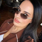 New Cat Eye Rivet Rimless Sunglasses Women Luxury Fashion Brand Oval Narrow Sun Glasses Shades Trendy Elegant Unique Eyewear Luxlife Brands