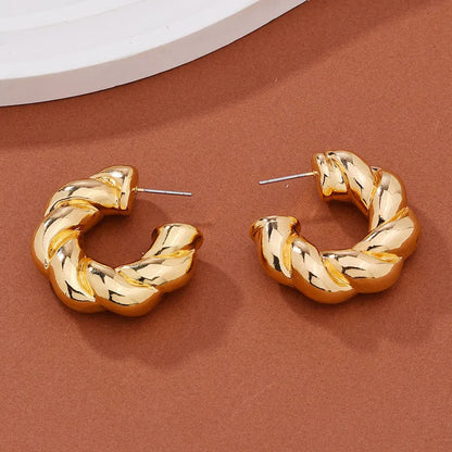 Trendy Circle Twists Hoop Earring for Women Simple Temperament Hyperbole Gold Color Ear Daily Wear Jewelry Party Gifts LUXLIFE BRANDS