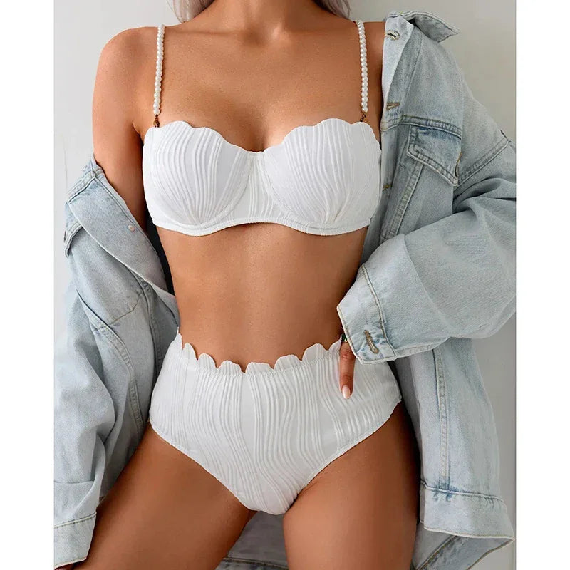 Pearl Ruched High Waist Bikini Luxlife Brands